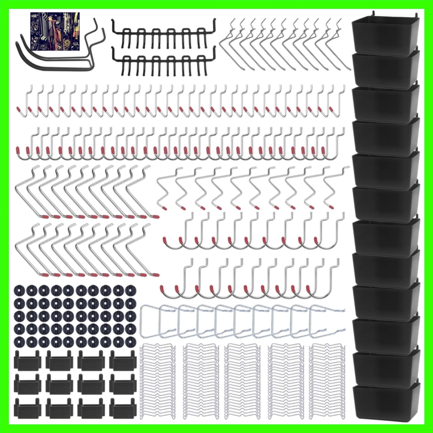 338 Piece Pegboard Hooks Kit, Peg Board Organizer Accessories with Bins for Orga