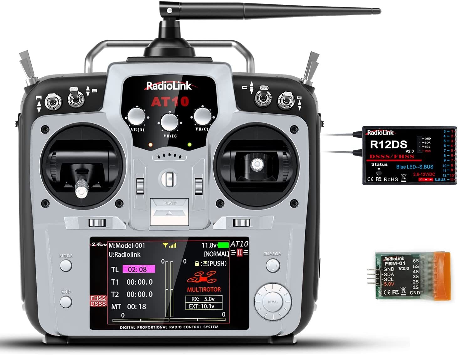 NEW Radiolink 12 Ch 2.4G RC Transmitter with R12DS Receiver Air / Surface Gray
