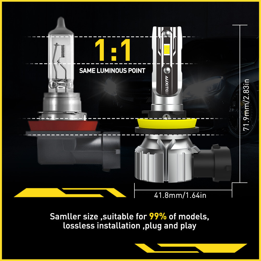 AUXITO 4*H11 LED Headlight Kit High Low Beam 500% Super Bright 6500K White Bulbs