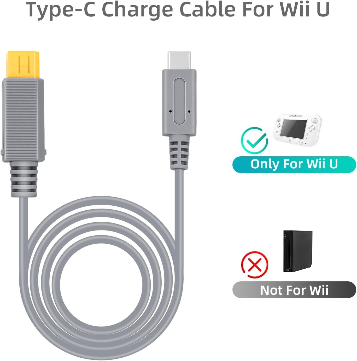 Durable 6.5Ft Type C Power Cable for Wii U - Lightweight & Portable Solution