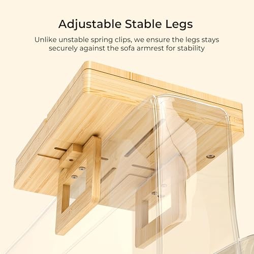 Bamboo Couch Arm Tray with 2 Rotatable Tray, Adjustable Sofa Arm Clip Natural