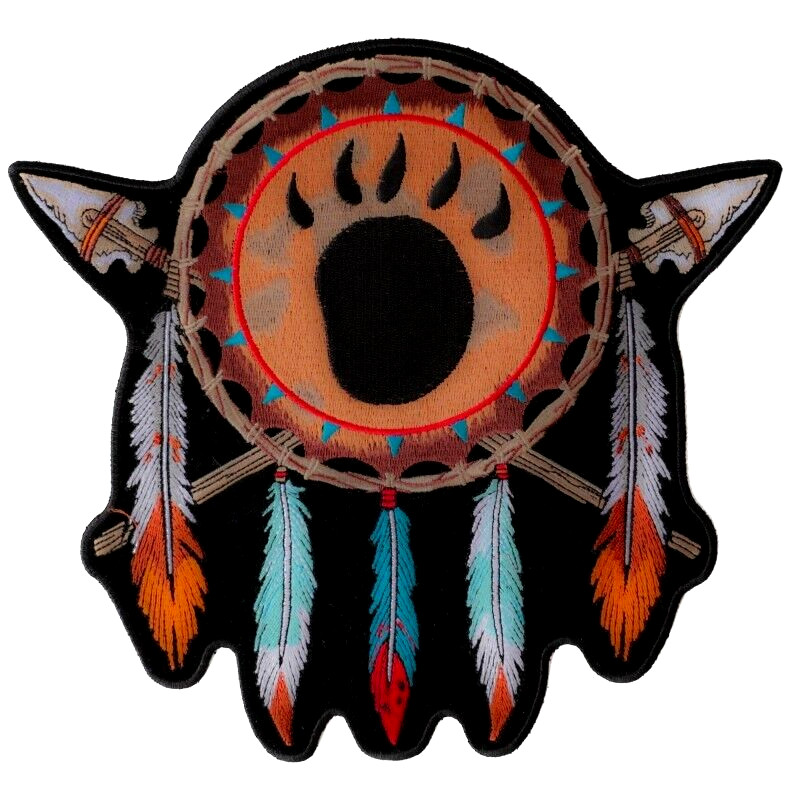Large Bear Medicine Shield Dream Catcher Back Patch 9" x 9.6" Native
