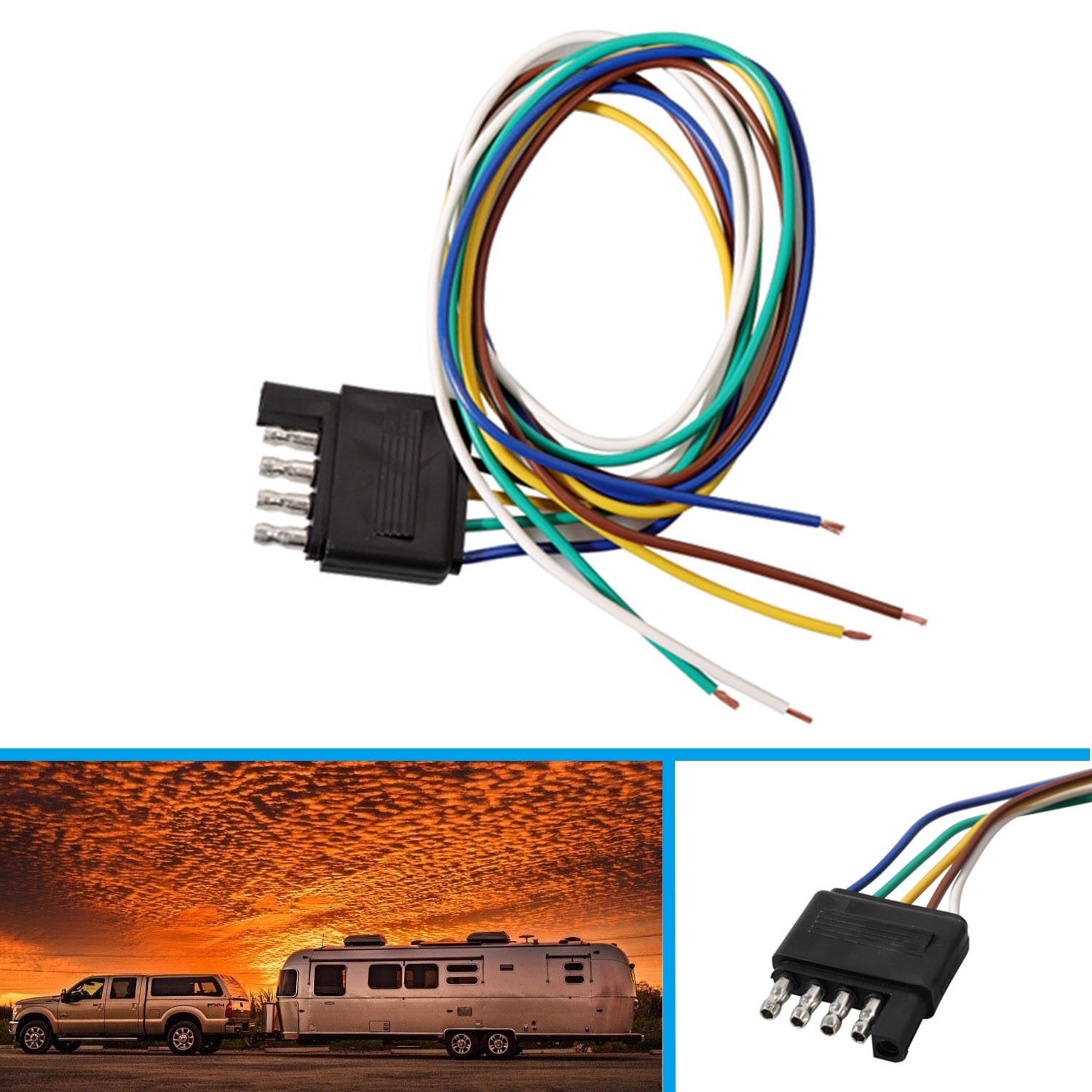 5 Way Flat 5Pin Trailer Light Male Plug Wire Harness Connector Cable Socket NEW
