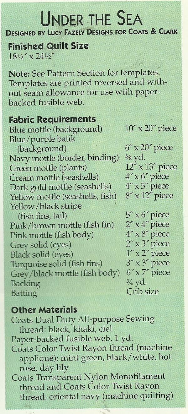 D0136 UNDER THE SEA WALLHANGING QUILT PATTERN/INSTRUCTIONS