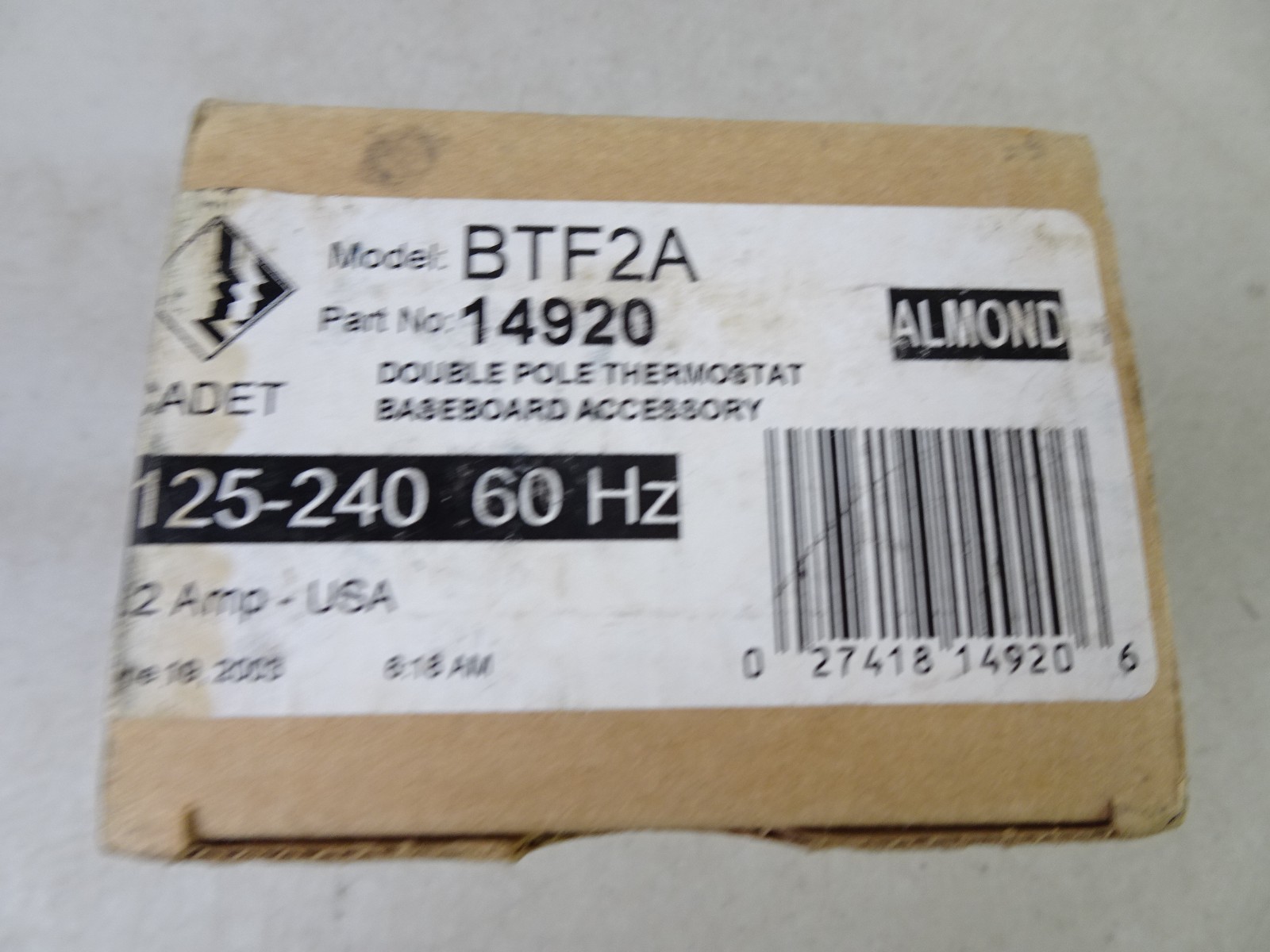 Cadet BTF Baseboard Thermostat Kit, 2 Pole, Almond Color Model BTF2A Part 14920