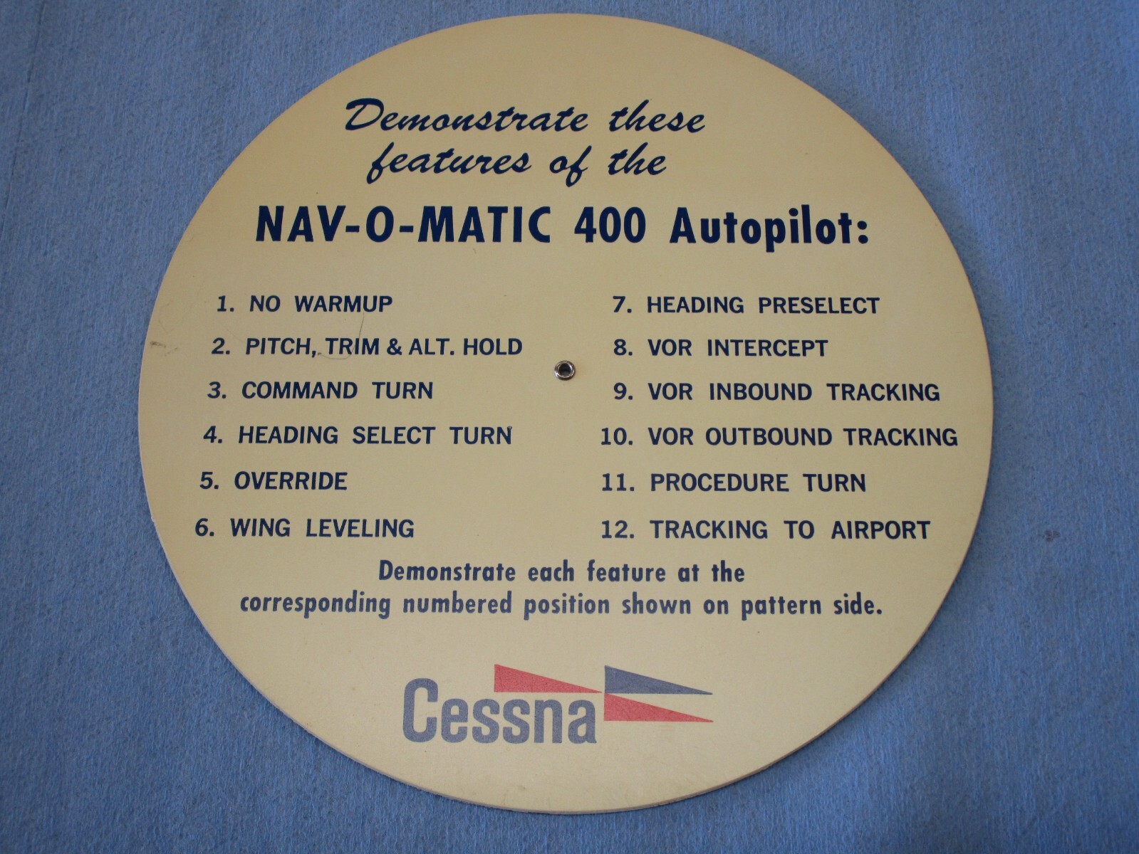 Vintage Cessna Nav-o-matic 400 autopilot pattern planner demonstration guide