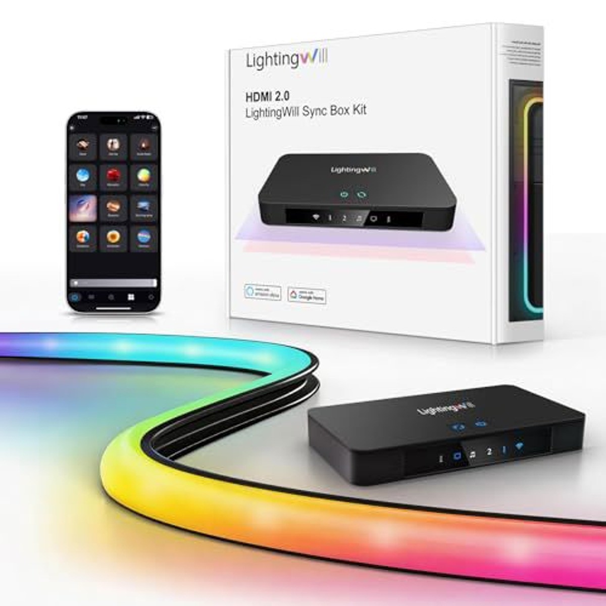 LightingWill RGBIC TV LED Backlight 4K HDMI Sync Box 16.4ft 75-85" App Alexa