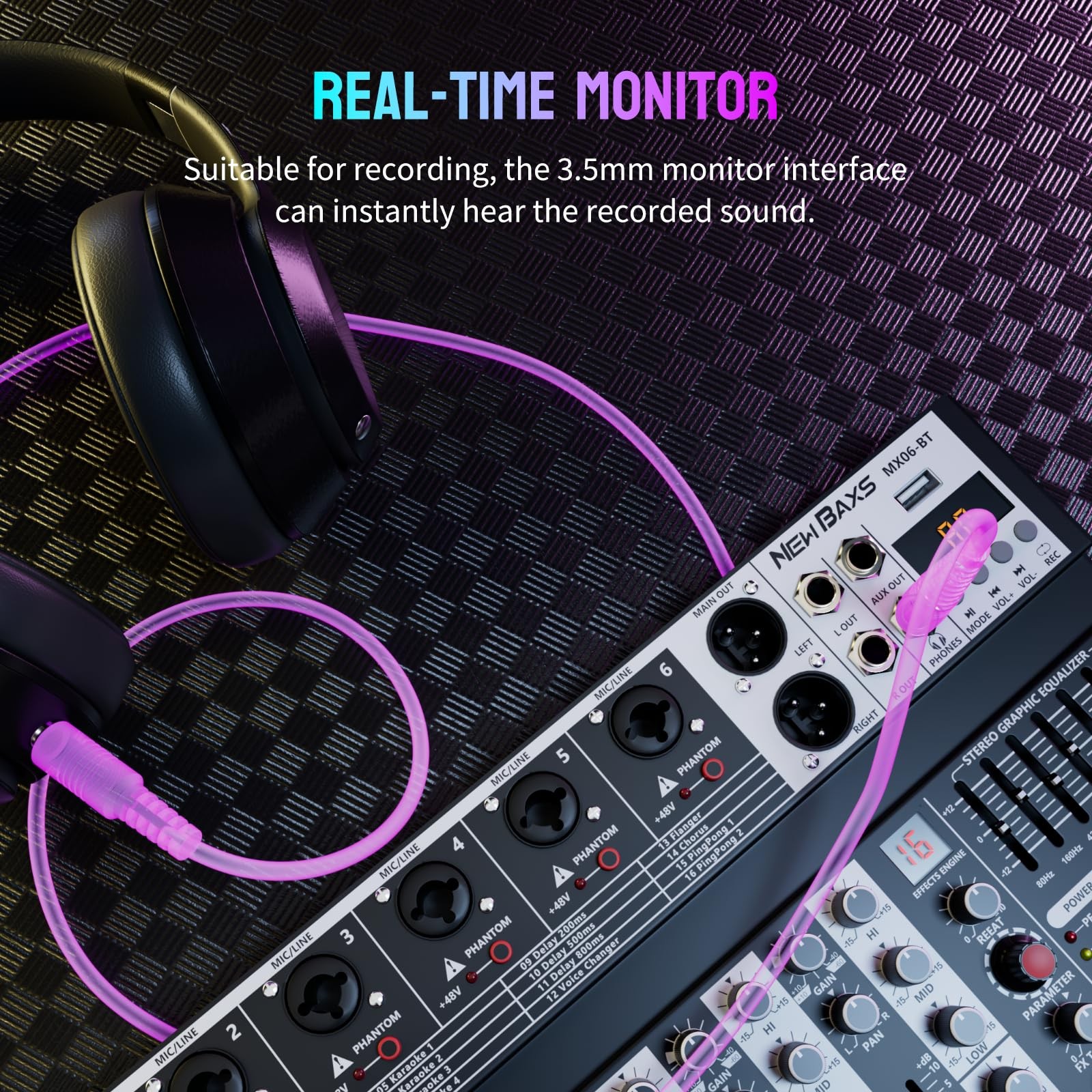 6Channel Audio Mixer with Bluetooth, DSP Effects & 48V Phantom Power