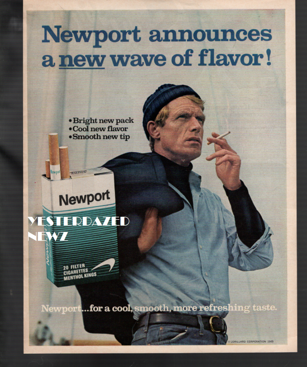 1969 Print Ad for Newport Cigarettes "for a cool, smooth, more refreshing taste"