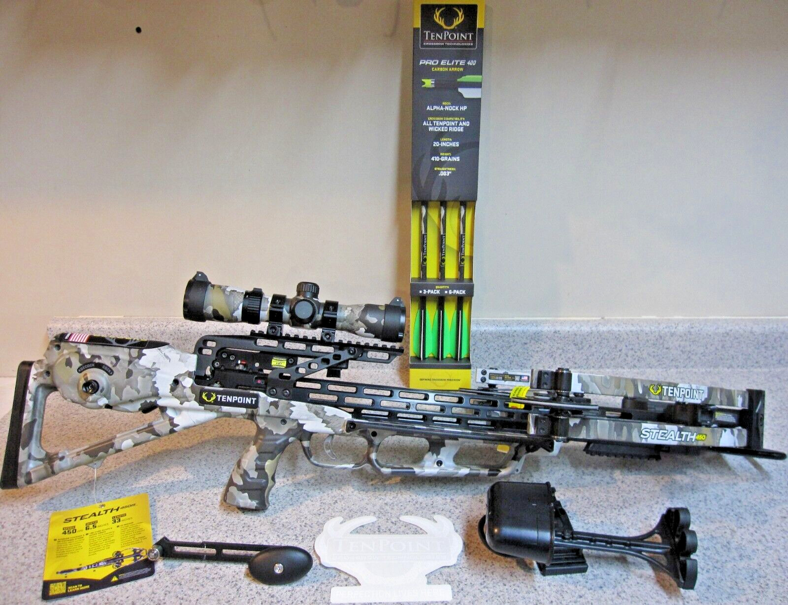 TenPoint Stealth 450R Crossbow Package w/Illuminated Scope- NEW