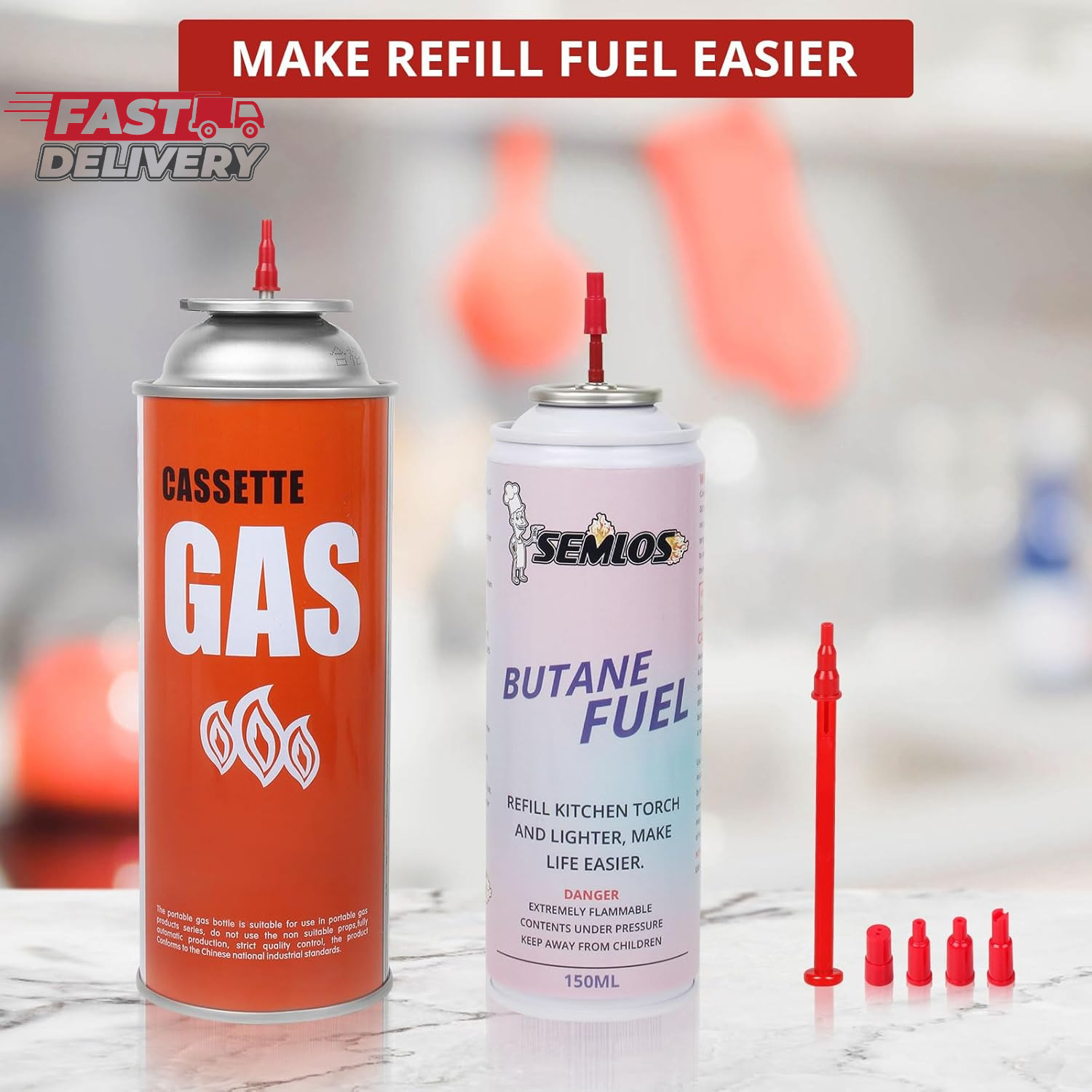 Semlos Butane Tank Adapter, 3 Sets Butane Nozzle Tips - Lighter and Torch Refill