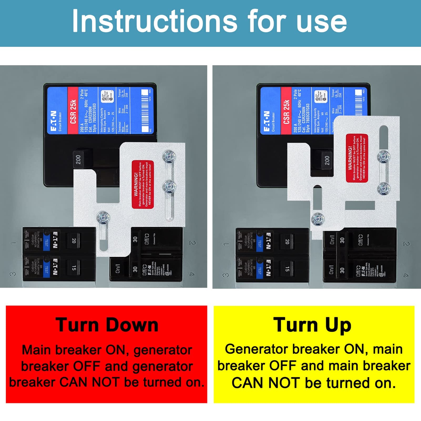 Generator Interlock Kit Compatible with Eaton Cutler Hammer silver grey black