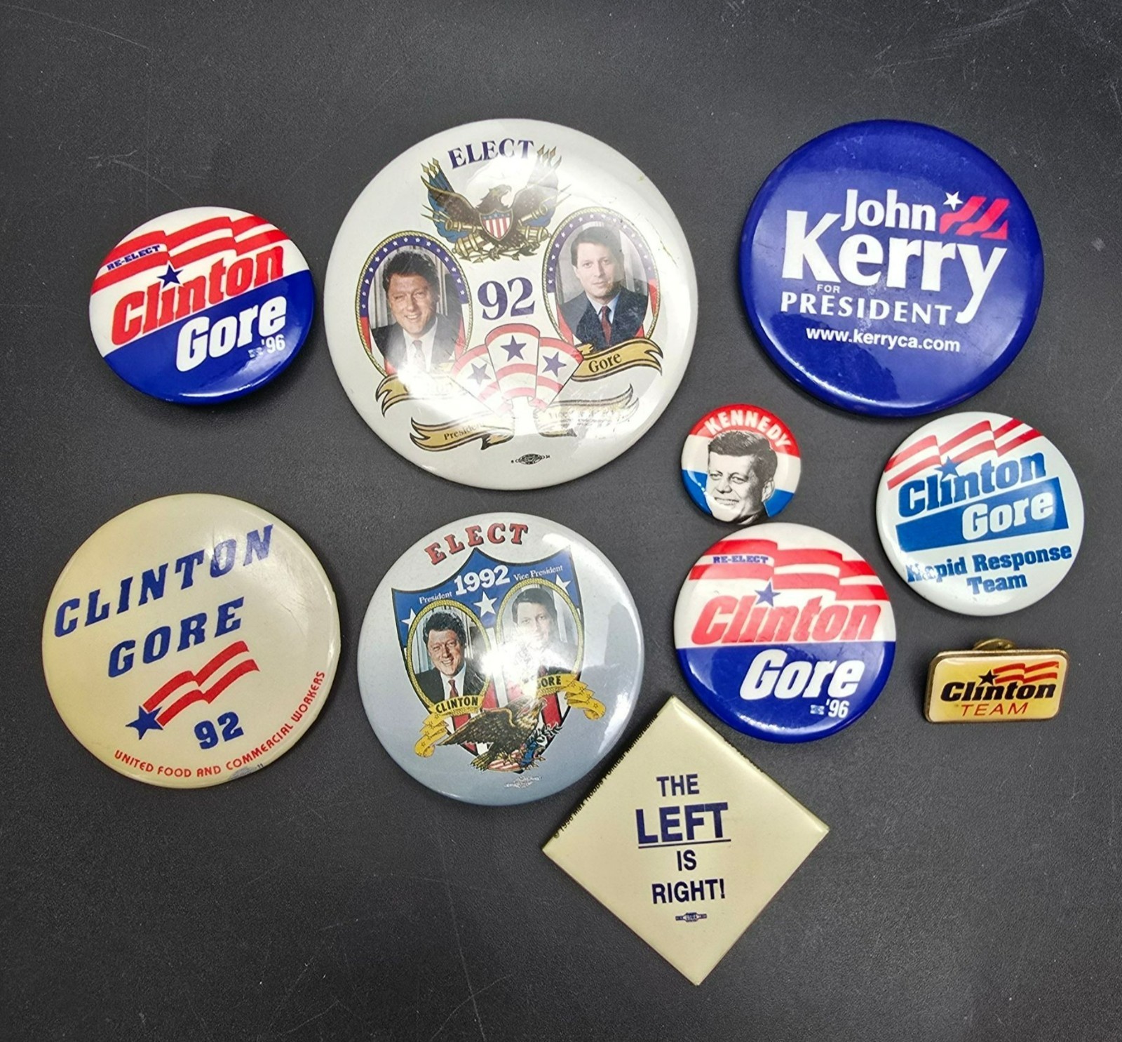 Vintage Political Campaign Button Lot Clinton Gore Kerry Kennedy Pinbacks JJ4199
