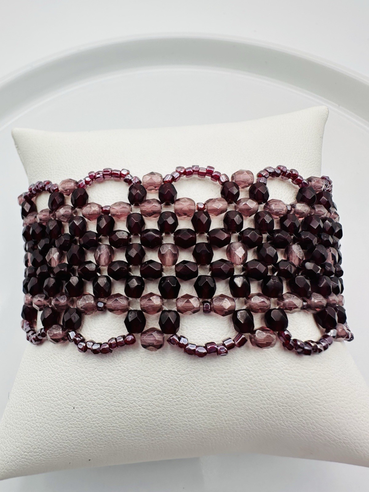 Handmade Faceted Glass Beads Wide Bracelet 7.5”