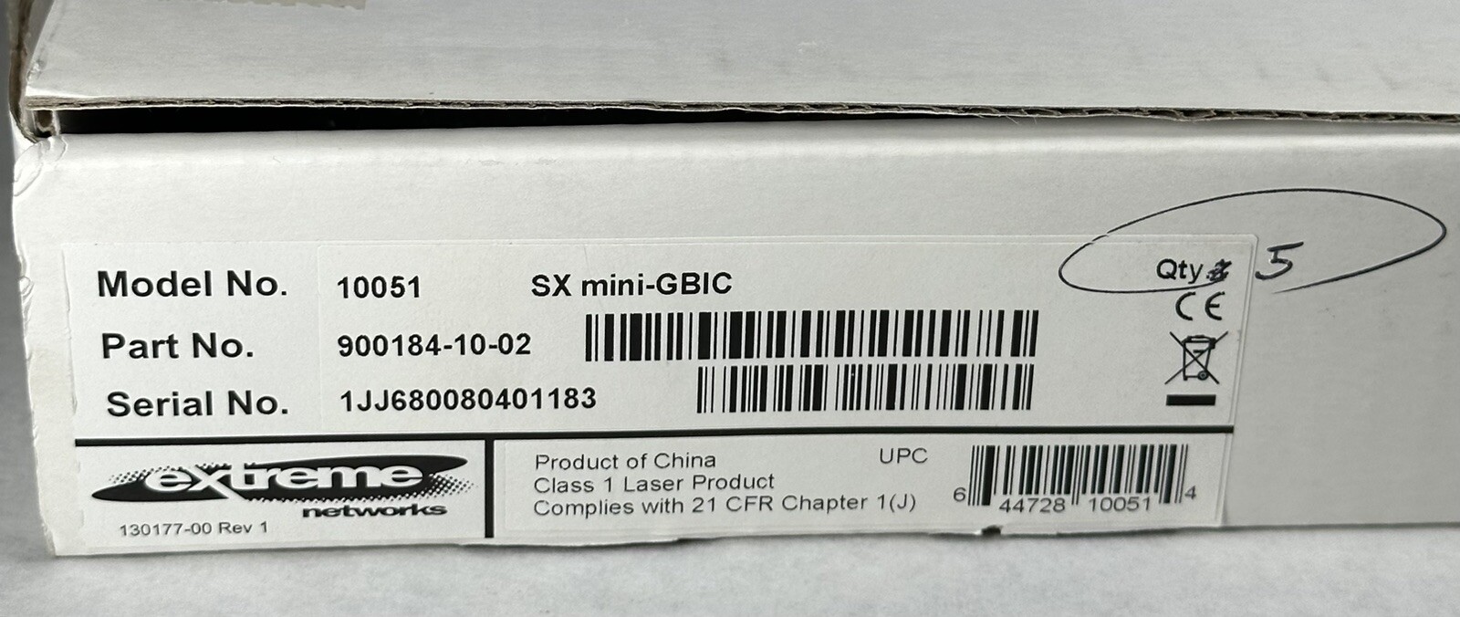 NEW (Lot of 5) Extreme Networks 10051 SX Mini-GBIC 900184-10-02