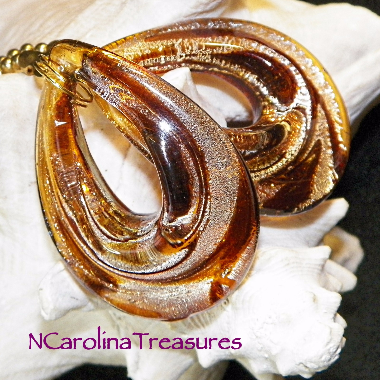 GOLD GOLDEN BROWN HANDCRAFTED GLASS CEILING FAN PULL TEARDROP LOOP LARGE PR T803
