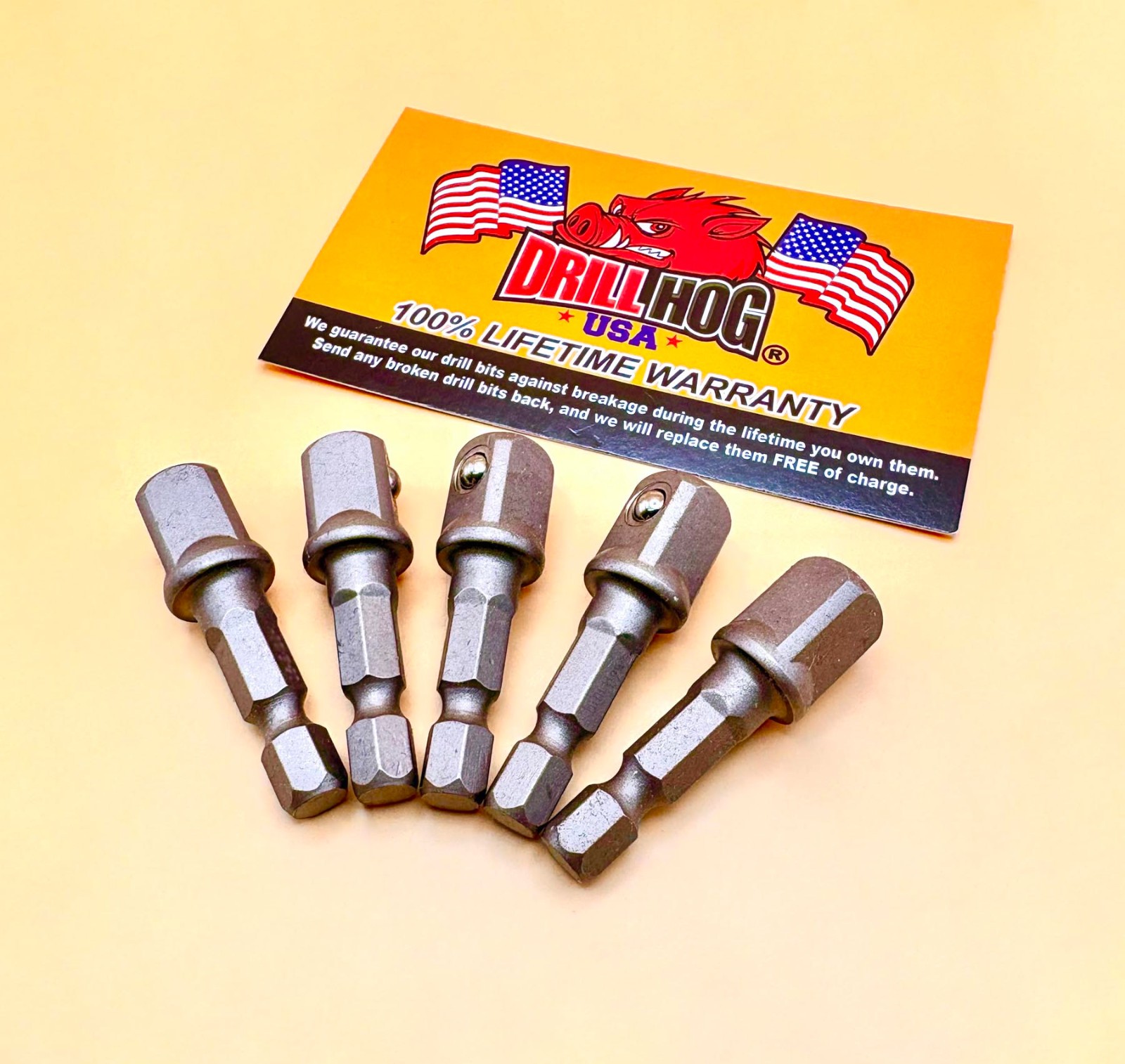 3/8" x 1" Socket Adapter Hex Shank 3/8" Impact Driver Bits 5 Pack Drill Hog®