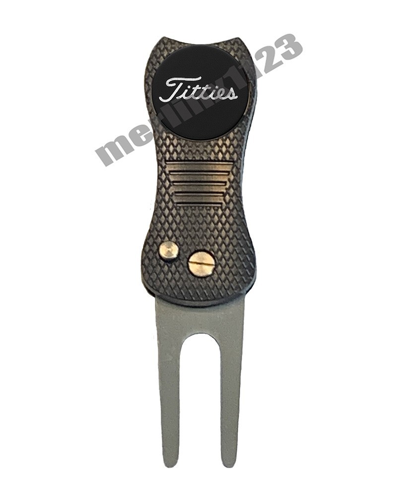 "Titties" Novelty Golf Ball Marker + Switchblade Divot Tool Novelty Gift Laser