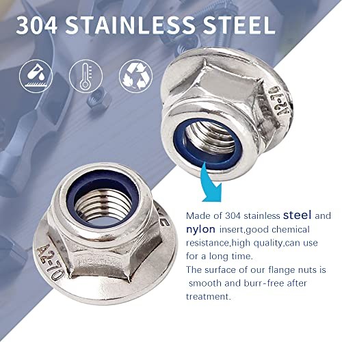 Flange Nylon Inserted Lock Nuts Assortment Kit,304 Stainless Transparent