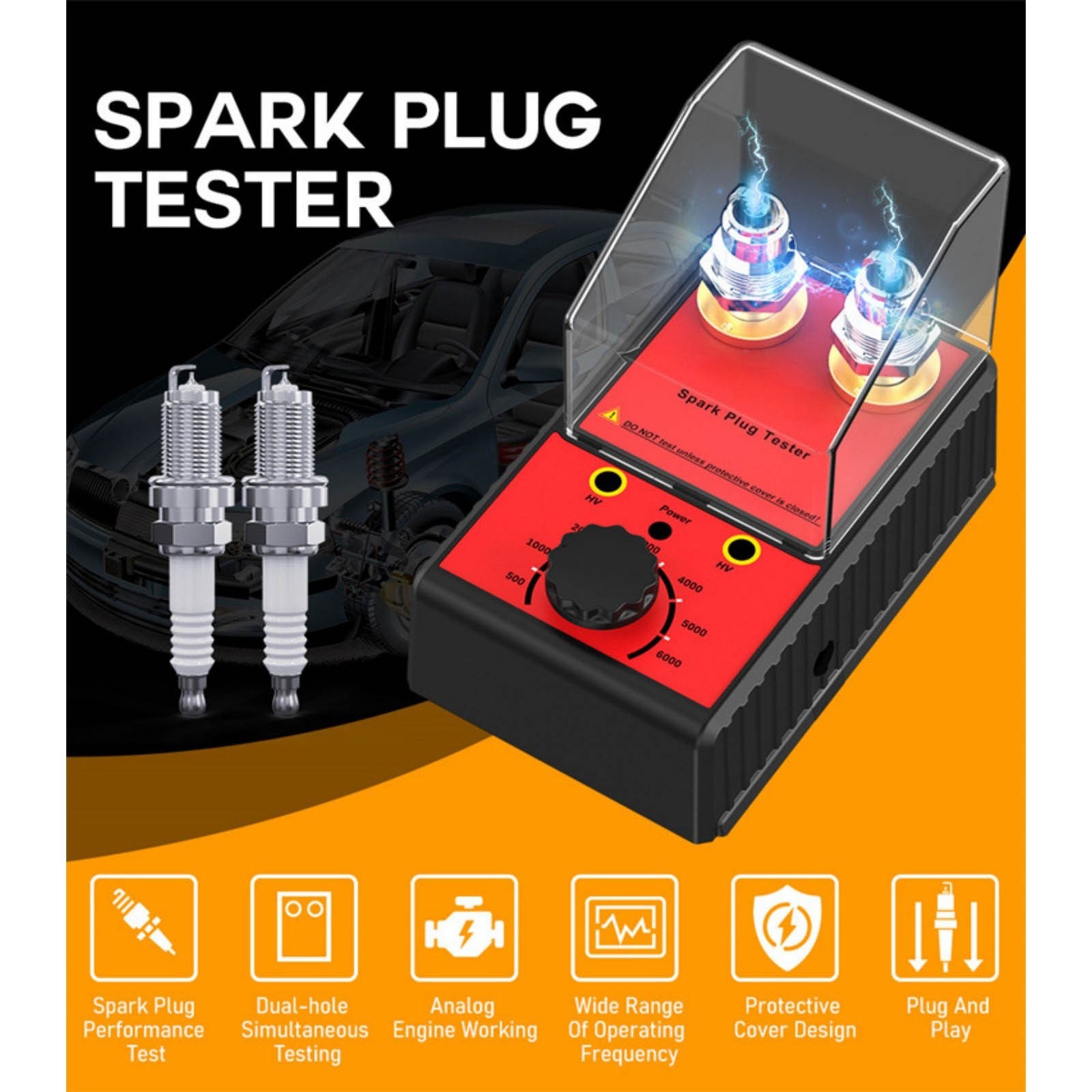 For Car 12V Spark Plug Tester Dual Hole Diagnostic Ignition Coil Analyzer Tool