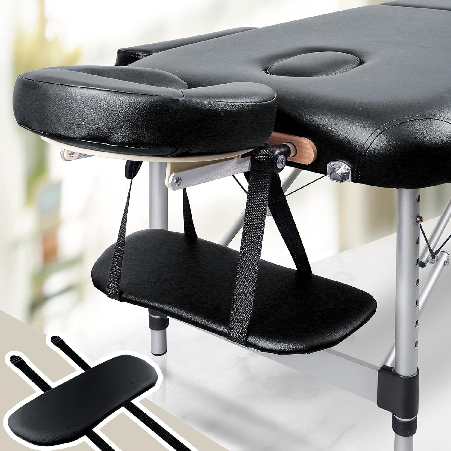 Comfortable Adjustable Hanging Arm Rest for Massage Tables - Black Design