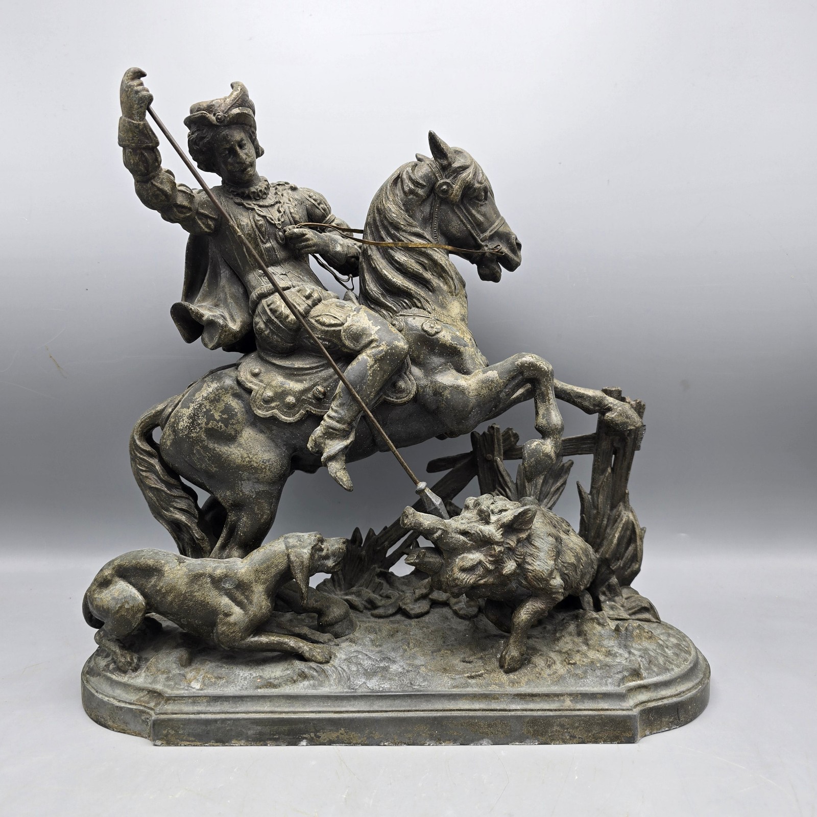 Vintage Spelter Statue of Hunter with Spear