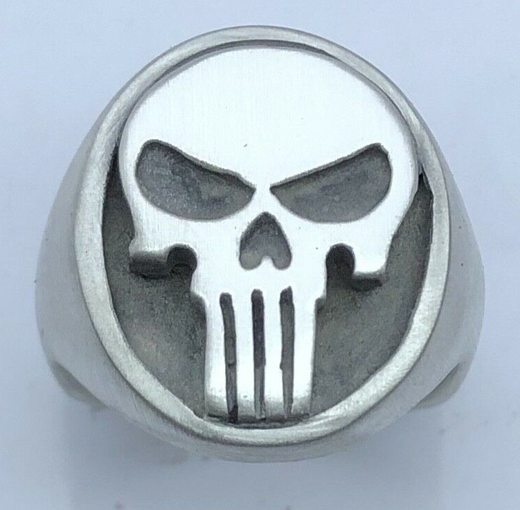 MJG STERLING SILVER PUNISHER RING - OVAL TOP. HARLEY. BIKER. 34 GR. SZ 10 1/4
