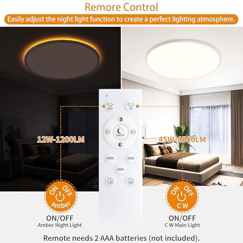 Flush Mount Ceiling Light with Night Light, 19in LED Ceiling 19 inch White