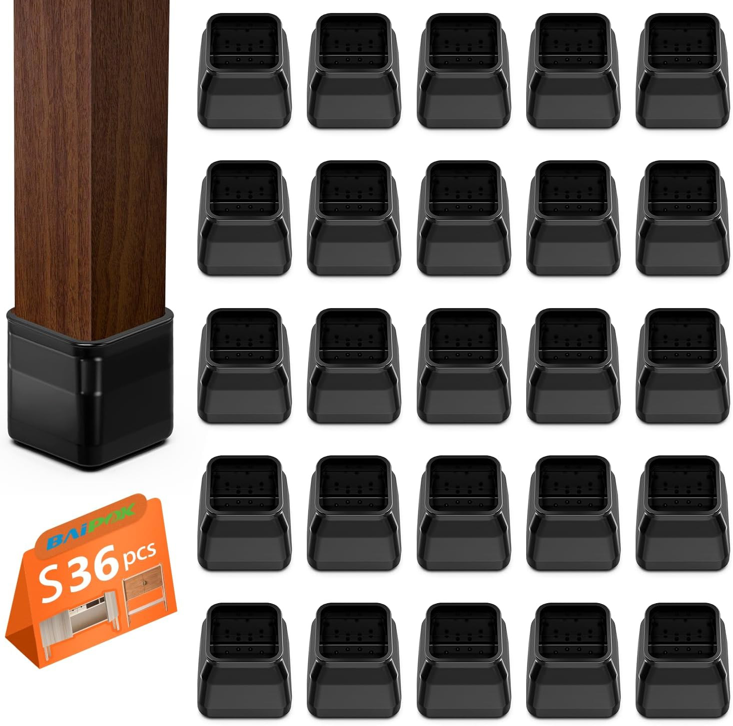 36Pcs Square Chair Leg Floor Protectors, Chair Leg Protectors for Hardwood Floor