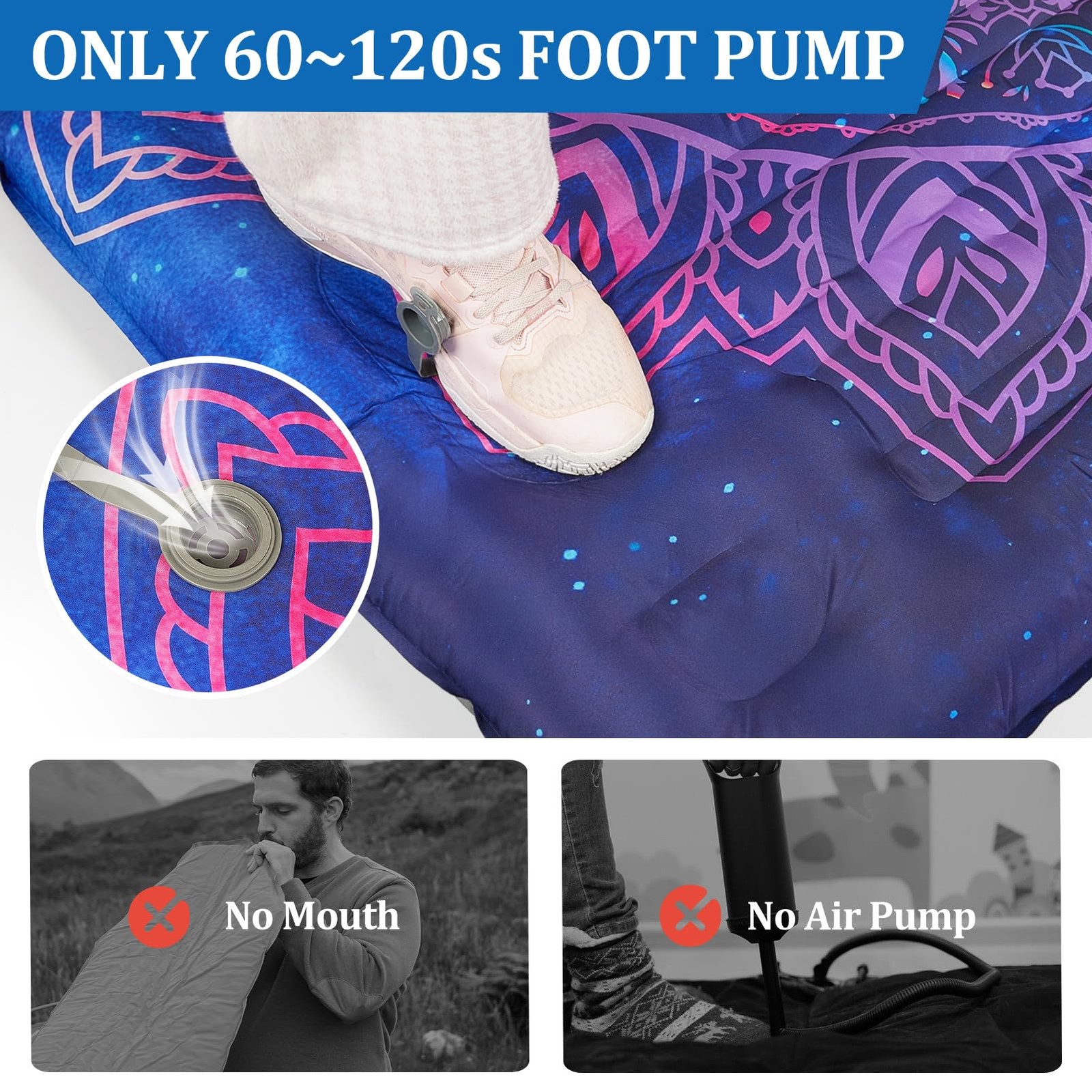 Camping Sleeping Pad Extra Thick 5 Inch Inflatable Camping Pad with Pillow Sl...