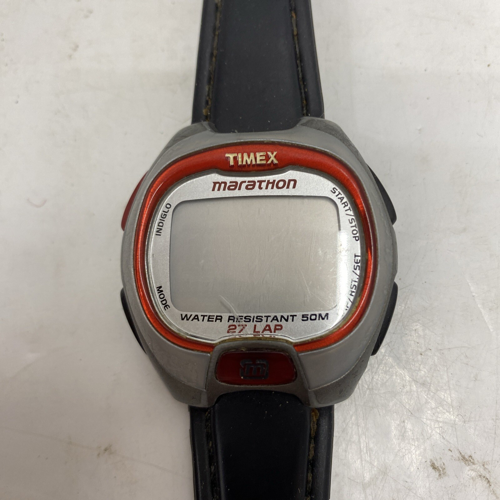 MARATHON BY TIMEX 27 LAP STOPWATCH WR 50M CR2016 Needs Battery