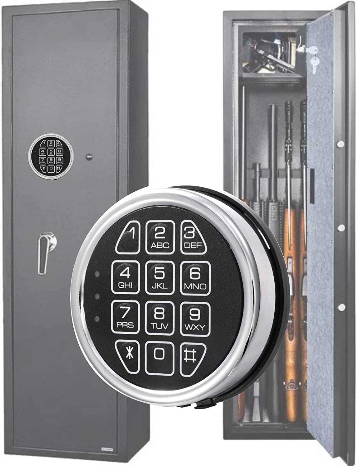 Gun Safe lock Replacement Chrome Keypad Lock Solenoid Lock & 2 Override Keys