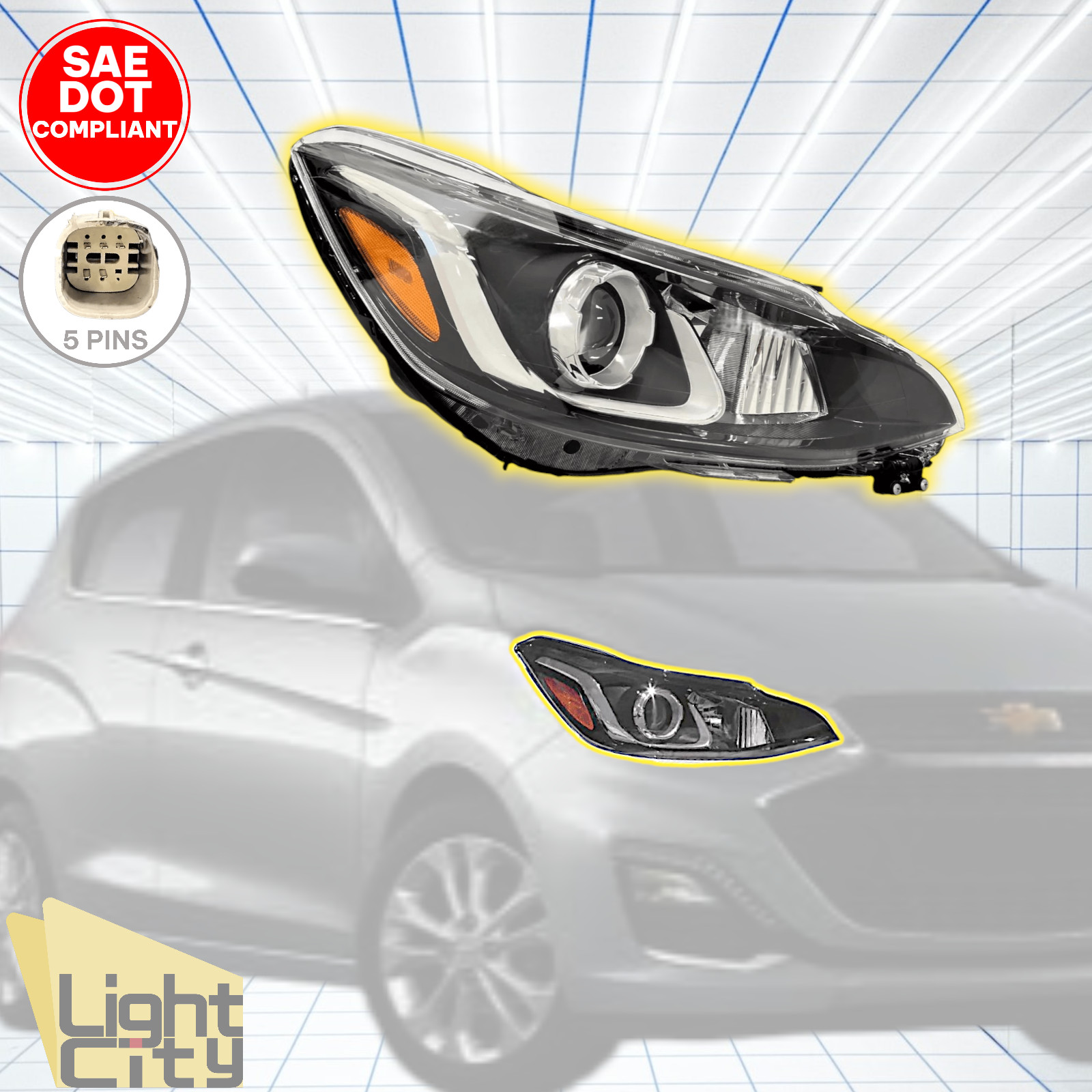For 2019-2022 Spark Passenger Side Halogen Headlight (w/ LED DRL in Bumper) RH