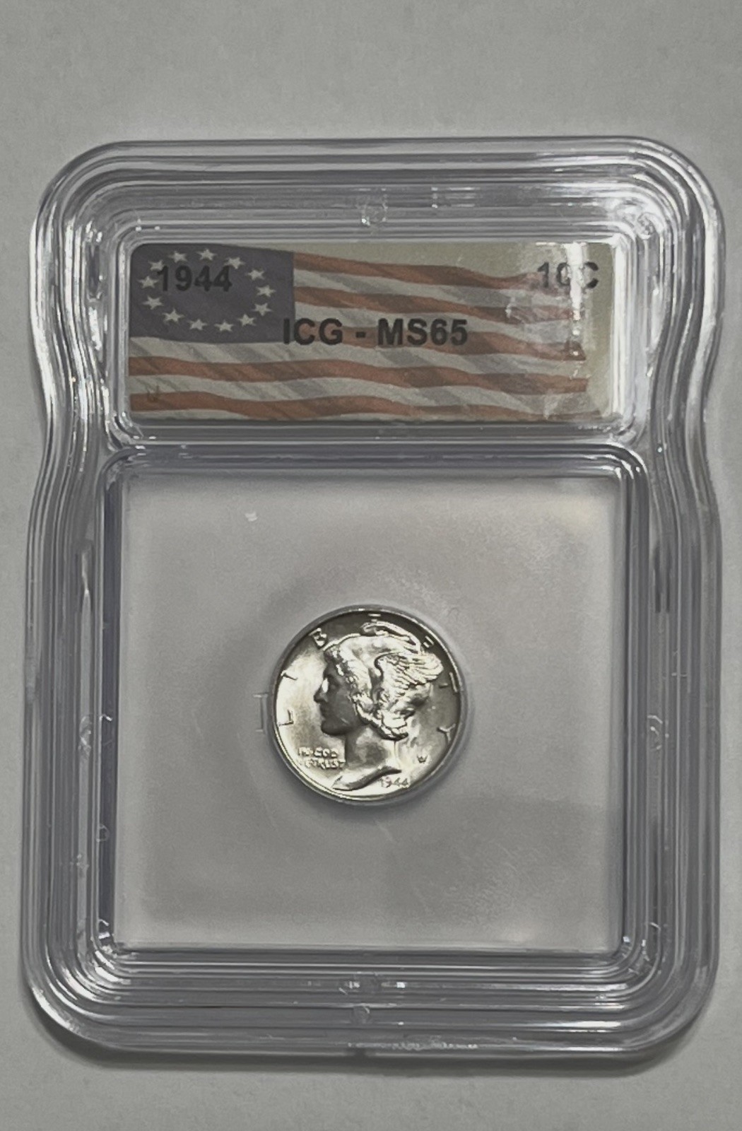 1944 Mercury Dime MS65 ICG 1776 Flag Label 90% Silver (Free Shipping)