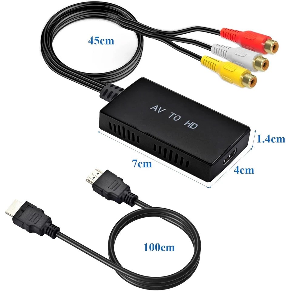 RCA to HDMI Converter, Analog Composite to HDMI Adapter Compatible VCR,DVD,VHS