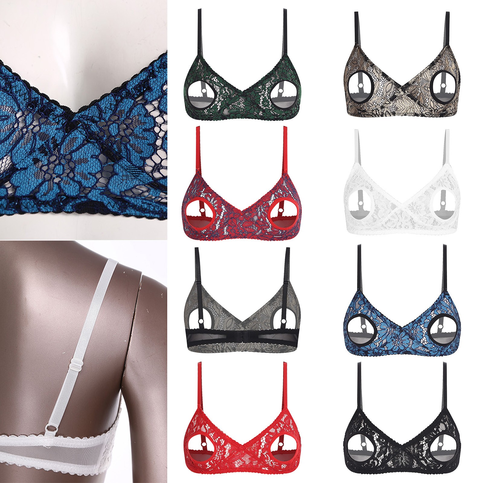 Women's Sheer Lace Open Nipple Bra Underwear Wireless Plunge Bralette Bra Party
