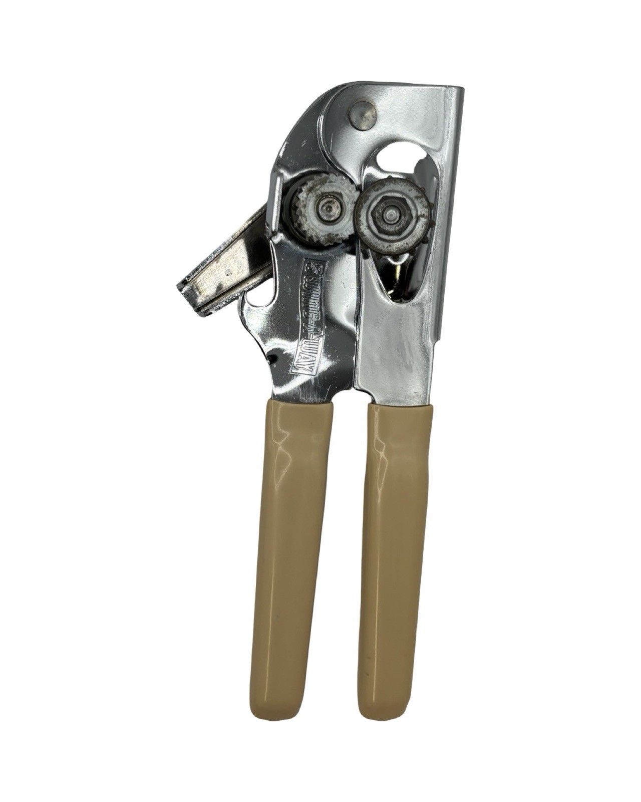 Vintage Swing-A-Way Manual Hand Can Opener Beige Handles Swing Away USA Made