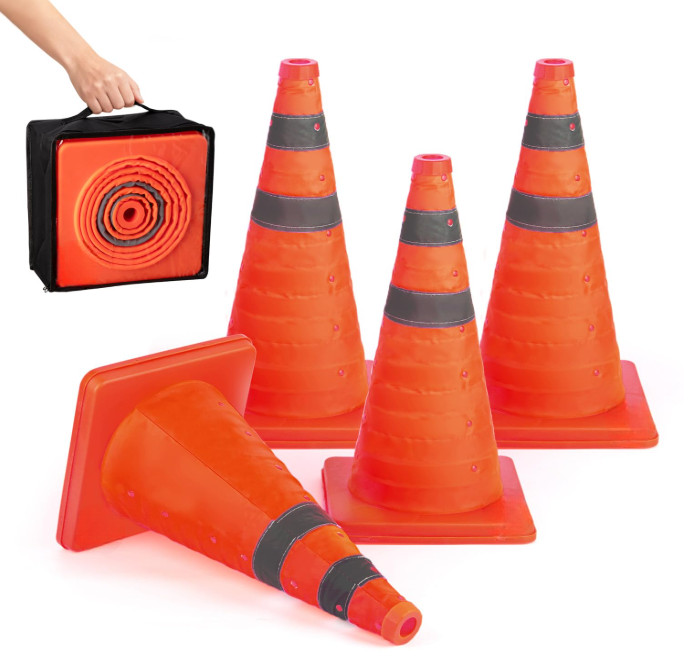Pack 4 Conos de Tráfico Plegables 18" con Bandas Reflectantes Seguridad, Nuevo