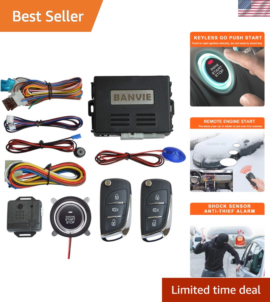 Comprehensive Keyless Entry Security Alarm + Remote Engine Start & Trunk Release