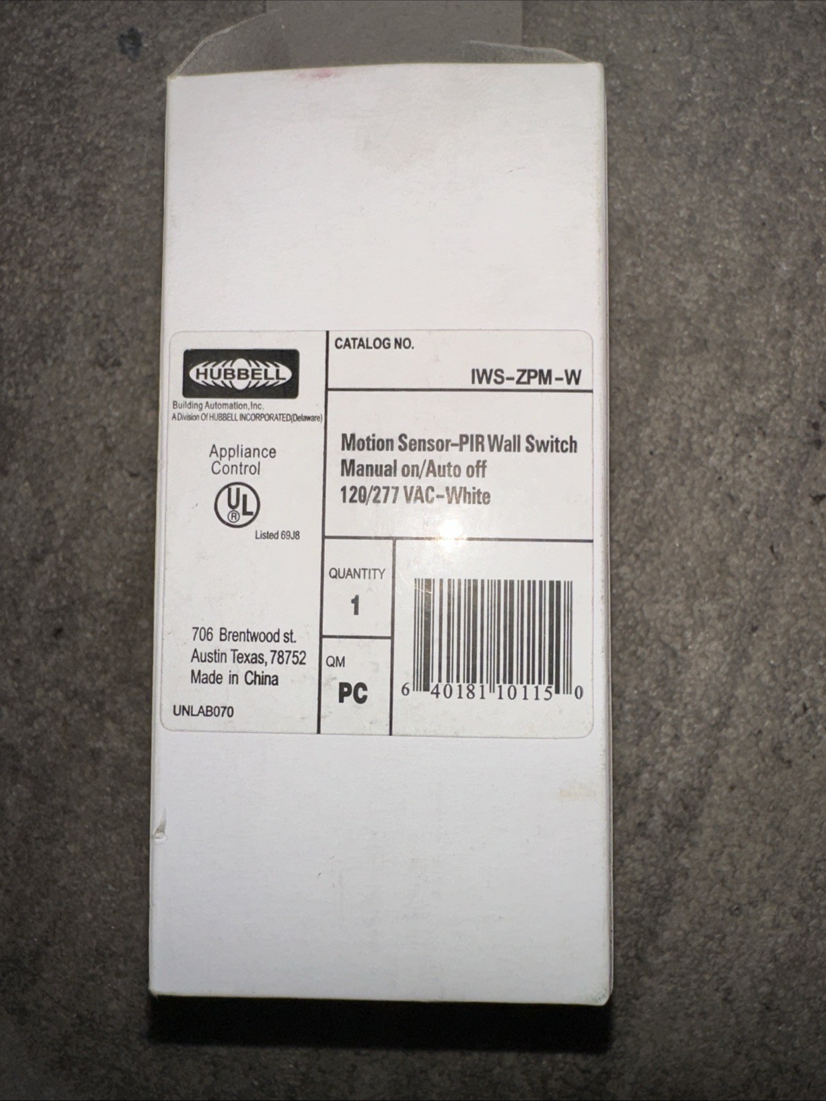 C-6. HUBBELL RMS140W VACANCY SENSOR WALL SWITCH, 120/277V, White