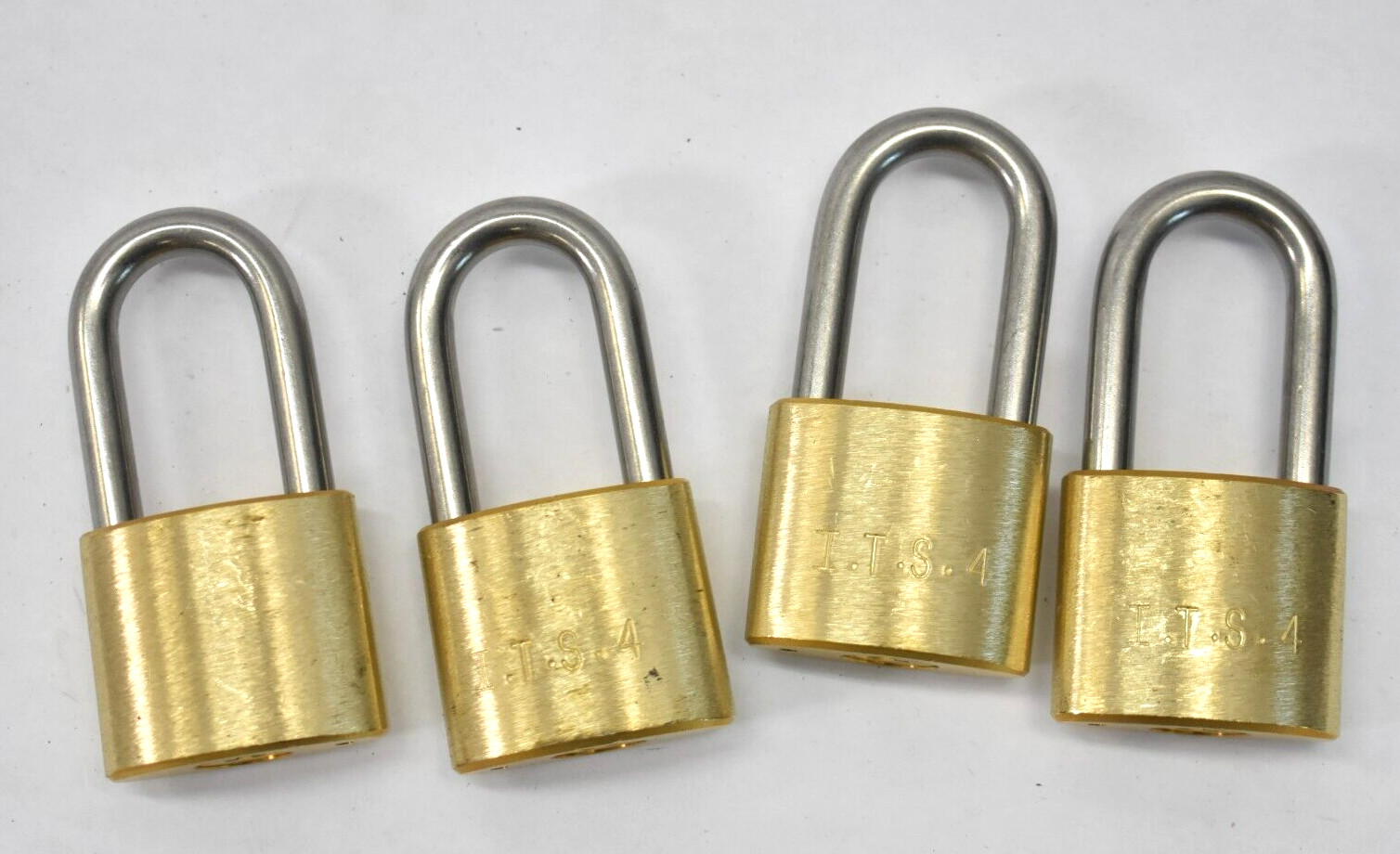 Lot of 4 Brass/Gold Padlocks NO KEYS Shackles Laminated Steel ITS4 Security