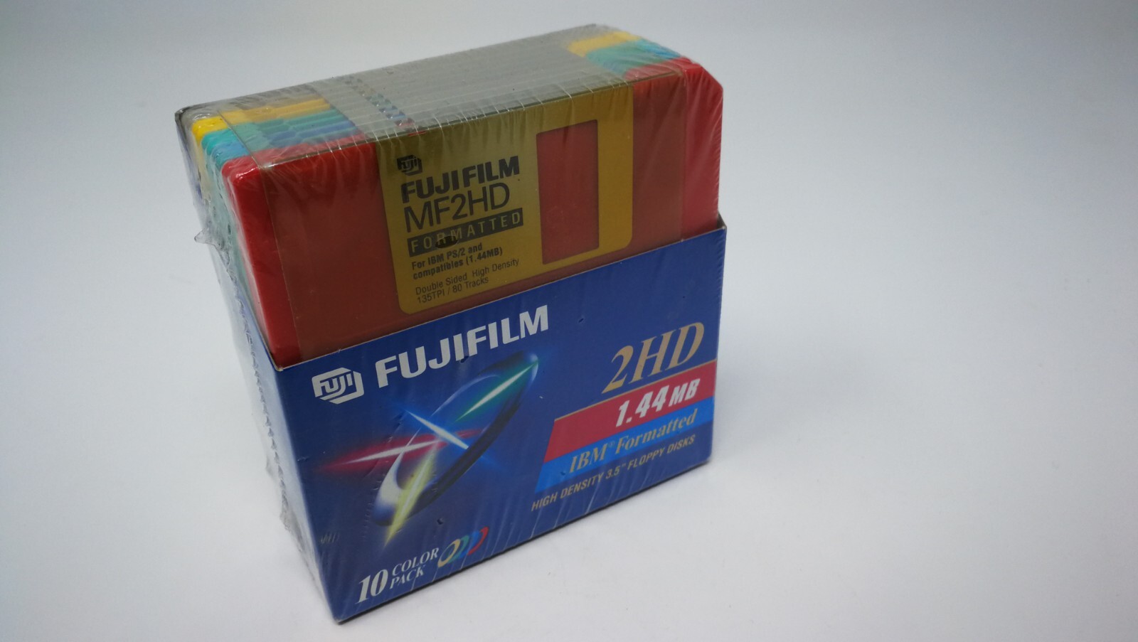 NEW Fujifilm 2HD 1.44MB IBM Formatted 10 3.5" floppy disks RAINBOW Color Pack