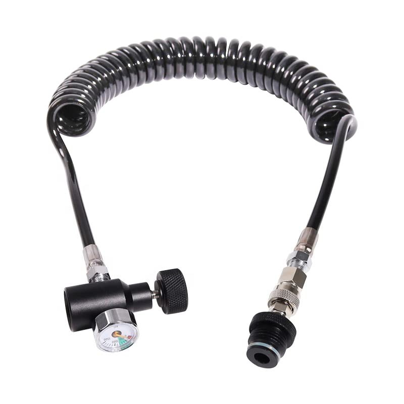 Paintball Remote Coil Hose Quick Disconnect 3000psi Gauge HPA Co2 Adapter