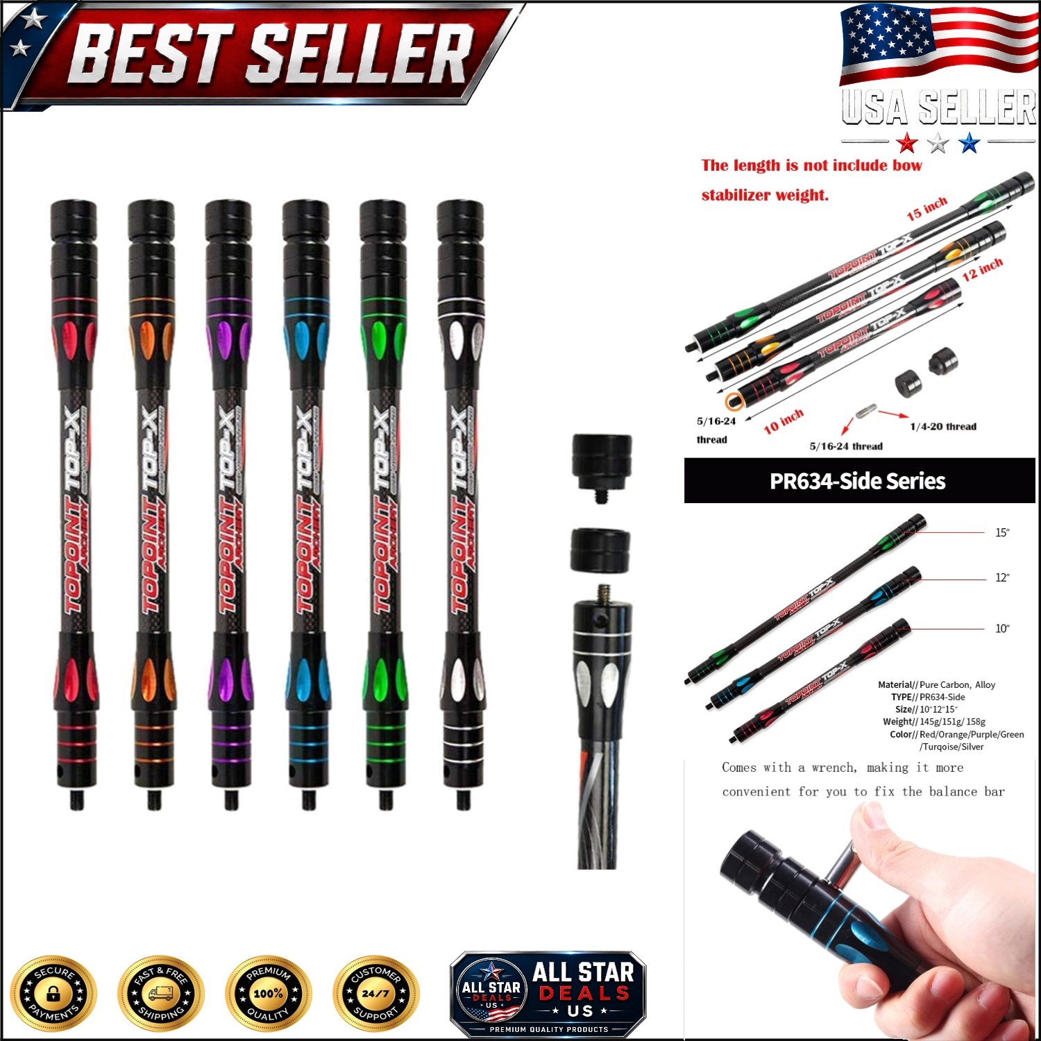 Lightweight 10/12/15 Inch Carbon Fiber Balance Rod for Recurve & Compound Bows