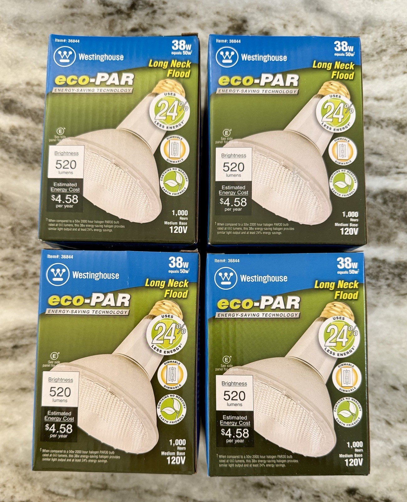 Lot Of 4 Westinghouse Eco-Par 38w Equals 50 Watt Long Neck Light Bulbs 36844