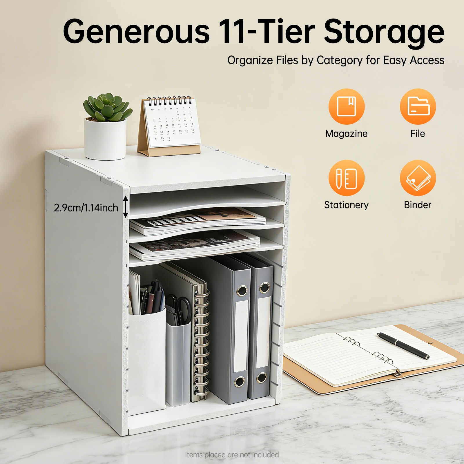 Document Organizer Vertical Desktop Sorter 11-Compartments Paper Storage Holder