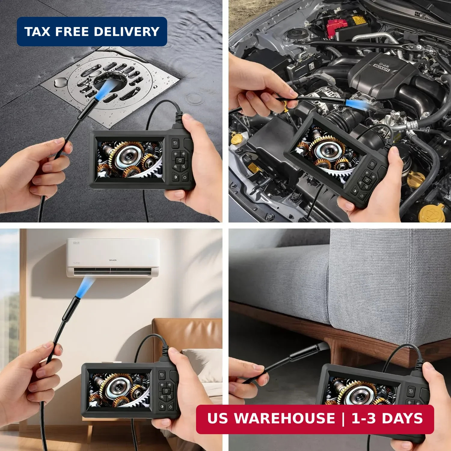 Endoscope Camera with Light, Borescope Camera with 4.3" IPS Screen, 1080P HD wit