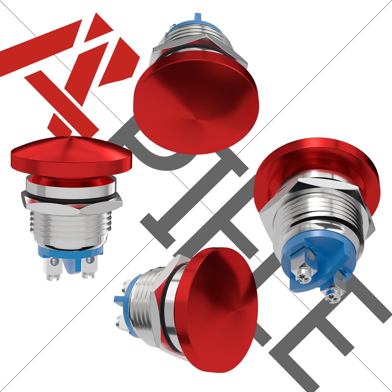 APIELE 19MM Mushroom Head Push Button Switch Momentary 19mm, Red