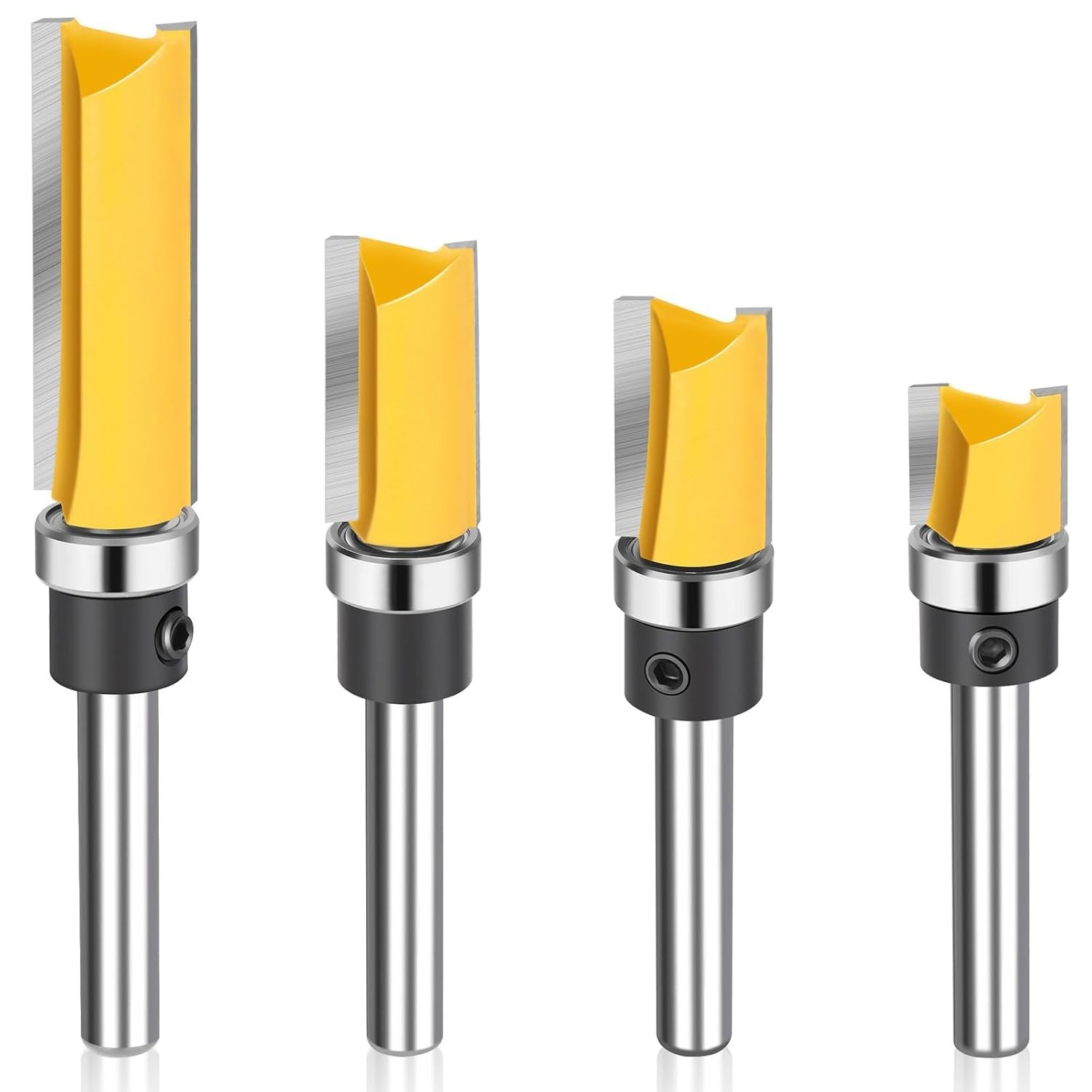 Junreox 4PCS Flush Trim Route Bit 1/4 Shank, Premium Pattern Cut Route...