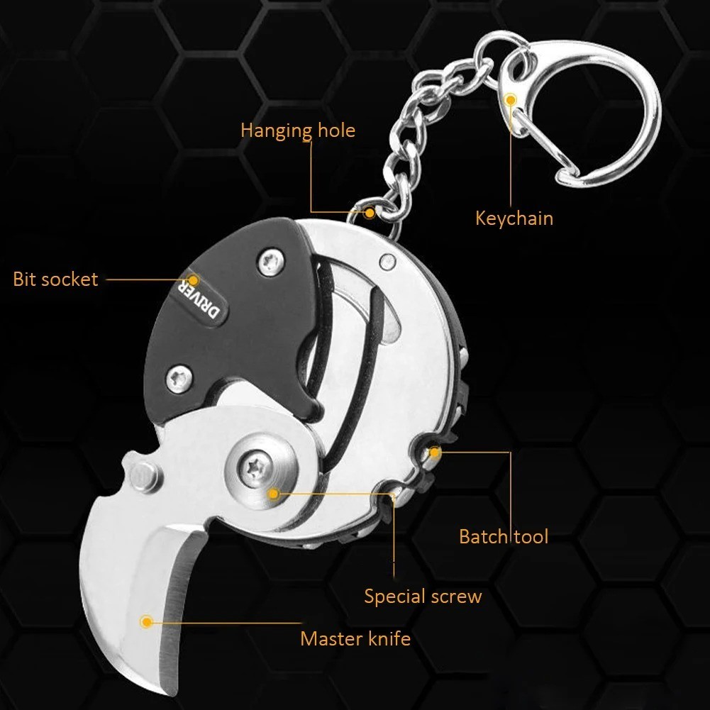 Multifunction Keychain Screwdriver Hex Coin Folding EDC Tool Mini Knife